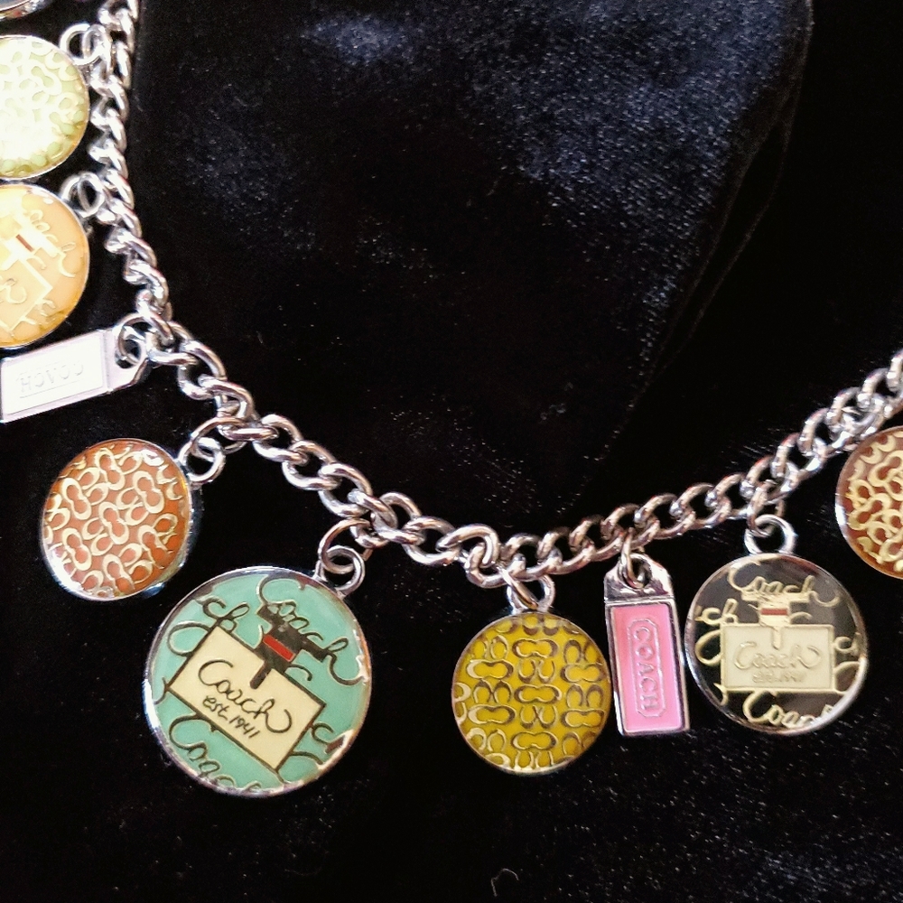 Coach Vintage Necklace 10" logo colorful charms